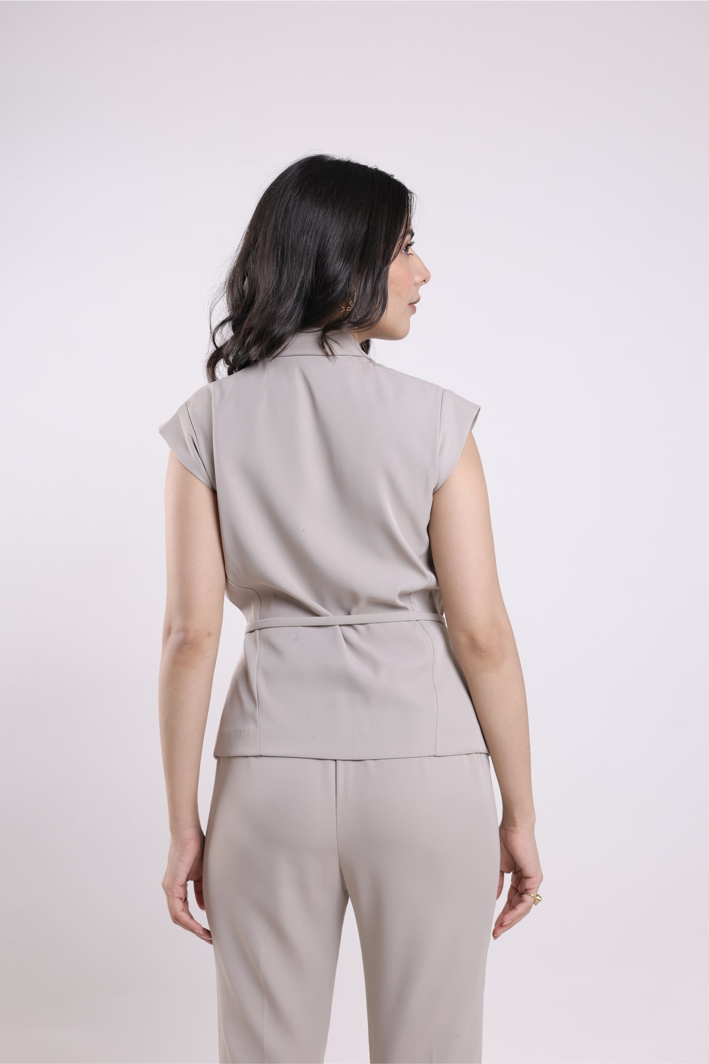 Bare Greige Double Breasted Tie Vest