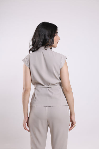 Bare Greige Double Breasted Tie Vest