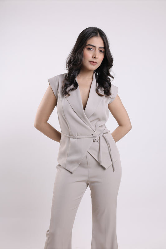 Bare Greige Double Breasted Tie Vest